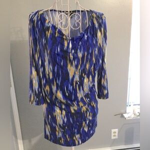 Valerie Bertinelli women Blue and gold geometric tunic Shirt top New